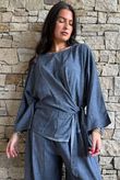 Lindin Linen Blend Kimono Top Washed Navy